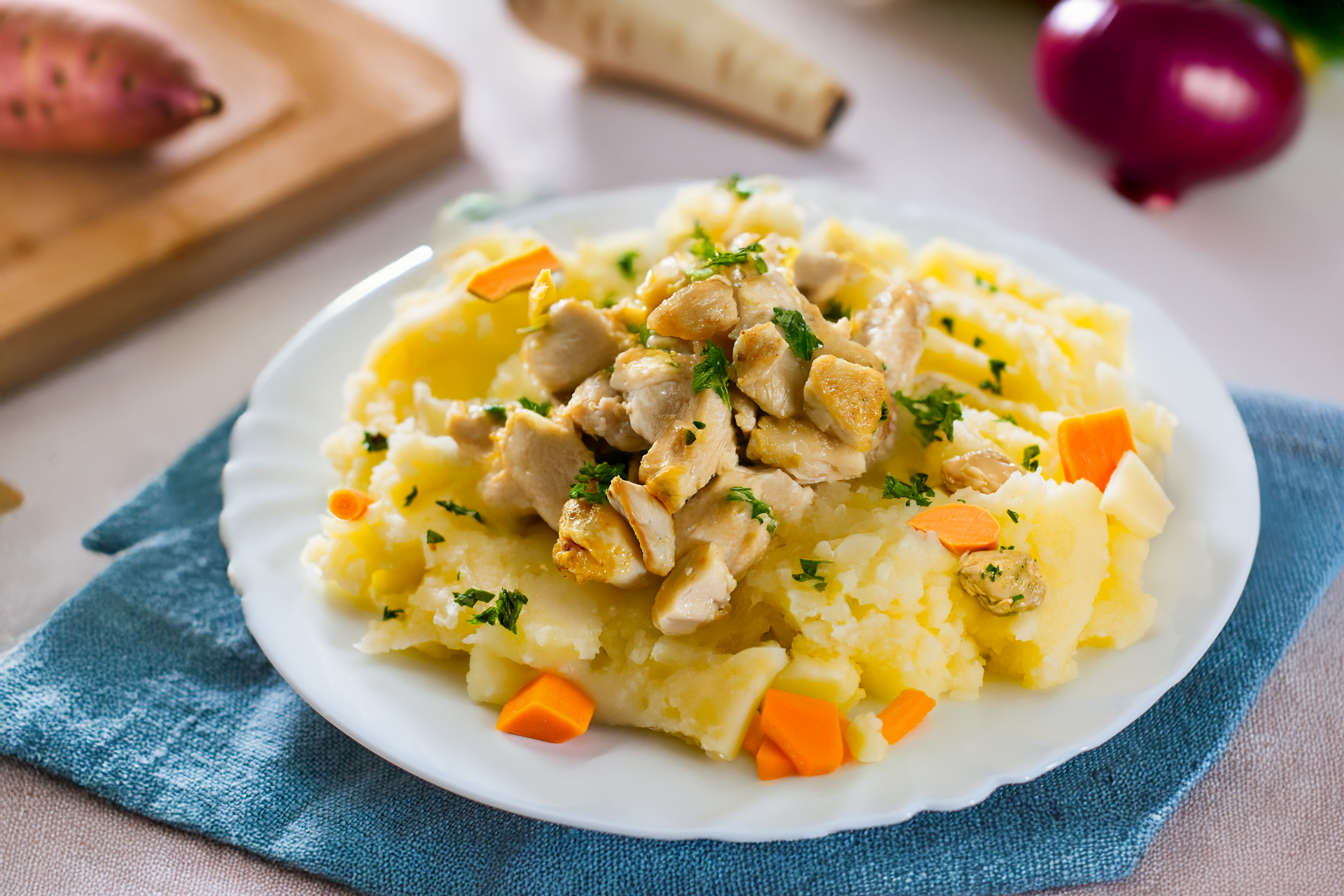 Kip met pastinaak en zoete aardappel